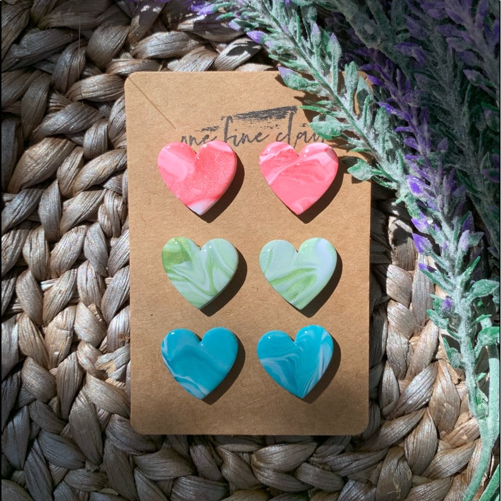 3-Piece Set | Pink, Green, and Blue Hearts